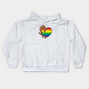 Fox Red Labrador Holding Rainbow Heart Kids Hoodie